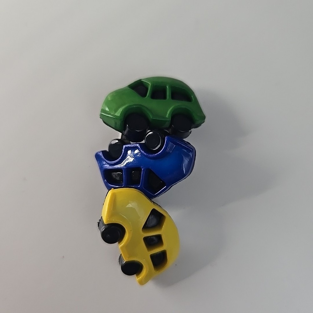 Car Shaped Shank Buttons Set of 3 Green Blue Yellow Plastic Crafting Notions